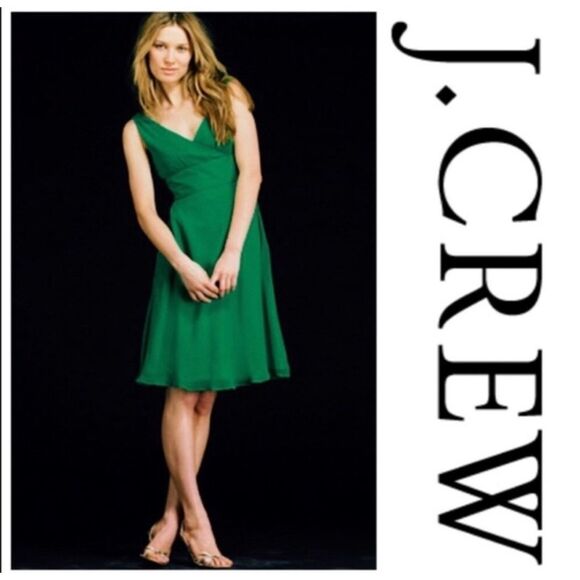 J. Crew Sophia Silk Tricotine Dress in Emerald Green Size 8 - Picture 1 of 8